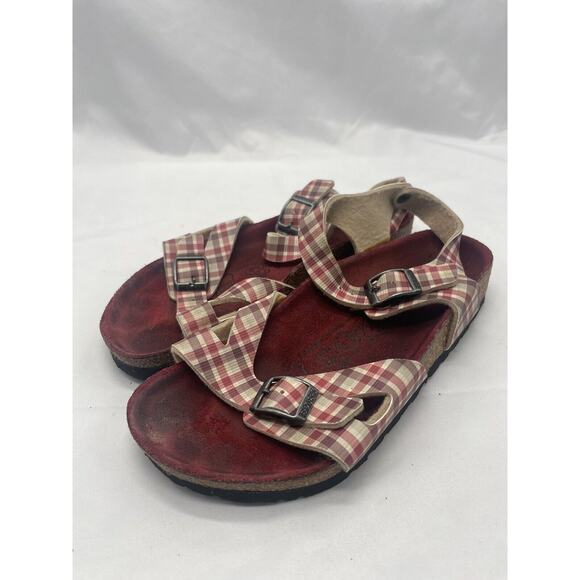 Birkenstock Birki’s Sandals Girls Size EU 33 US 2 Red Plaid Patterned - Picture 1 of 9